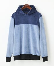 MKKAC29099 MK MICHEL KLEIN HOMME(MKミッシェルクランオム) プルオーバーパーカー/マイクロベロア  ライトブルー
