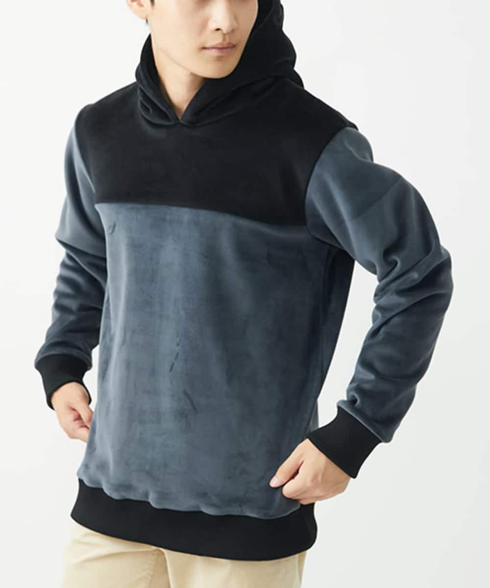 MKKAC29099 MK MICHEL KLEIN HOMME(MKミッシェルクランオム) プルオーバーパーカー/マイクロベロア  ダークグレー