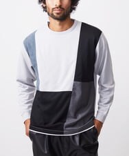 MKKAC84059 MK MICHEL KLEIN HOMME(MKミッシェルクランオム) 【残りわずか！】カットソー/リサイクルポンチ斜め切り替え ライトグレー
