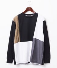 MKKAC84059 MK MICHEL KLEIN HOMME(MKミッシェルクランオム) 【残りわずか！】カットソー/リサイクルポンチ斜め切り替え ブラック