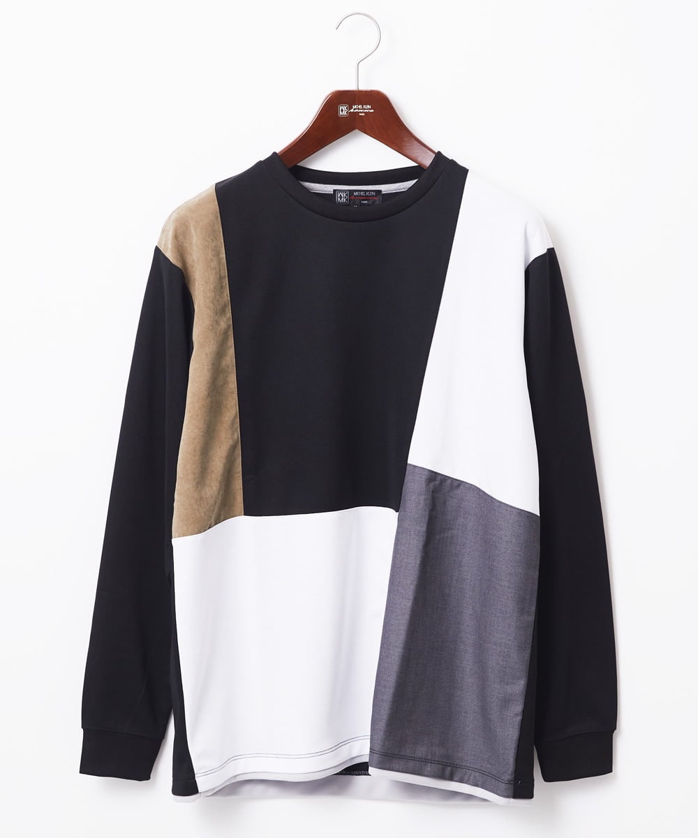 MKKAC84059 MK MICHEL KLEIN HOMME(MKミッシェルクランオム) 【残りわずか！】カットソー/リサイクルポンチ斜め切り替え ブラック