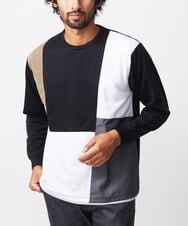 MKKAC84059 MK MICHEL KLEIN HOMME(MKミッシェルクランオム) 【残りわずか！】カットソー/リサイクルポンチ斜め切り替え ブラック