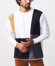 MKKAC84059 MK MICHEL KLEIN HOMME(MKミッシェルクランオム) 【残りわずか！】カットソー/リサイクルポンチ斜め切り替え ブラック