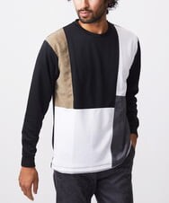 MKKAC84059 MK MICHEL KLEIN HOMME(MKミッシェルクランオム) 【残りわずか！】カットソー/リサイクルポンチ斜め切り替え ブラック