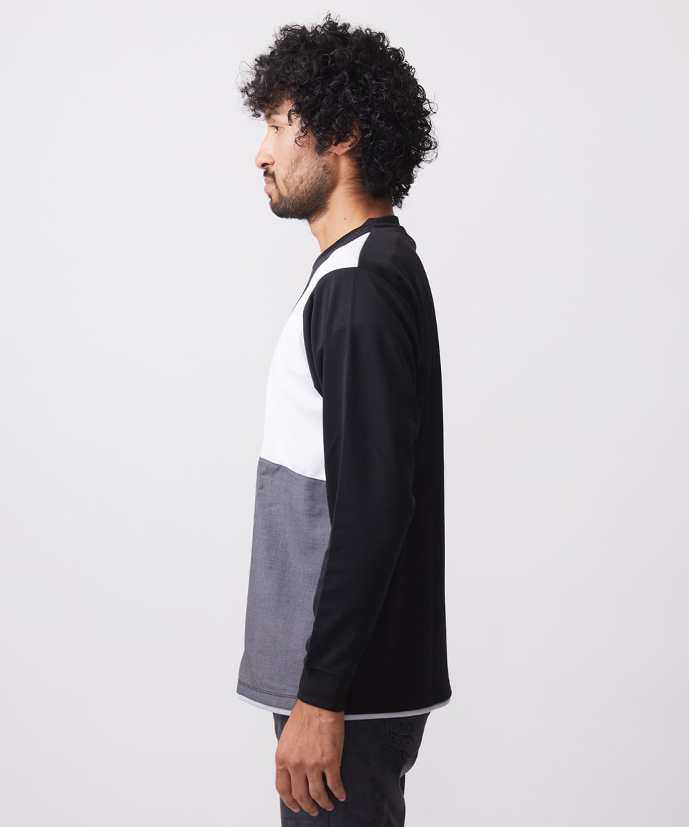 MKKAC84059 MK MICHEL KLEIN HOMME(MKミッシェルクランオム) 【残りわずか！】カットソー/リサイクルポンチ斜め切り替え ブラック