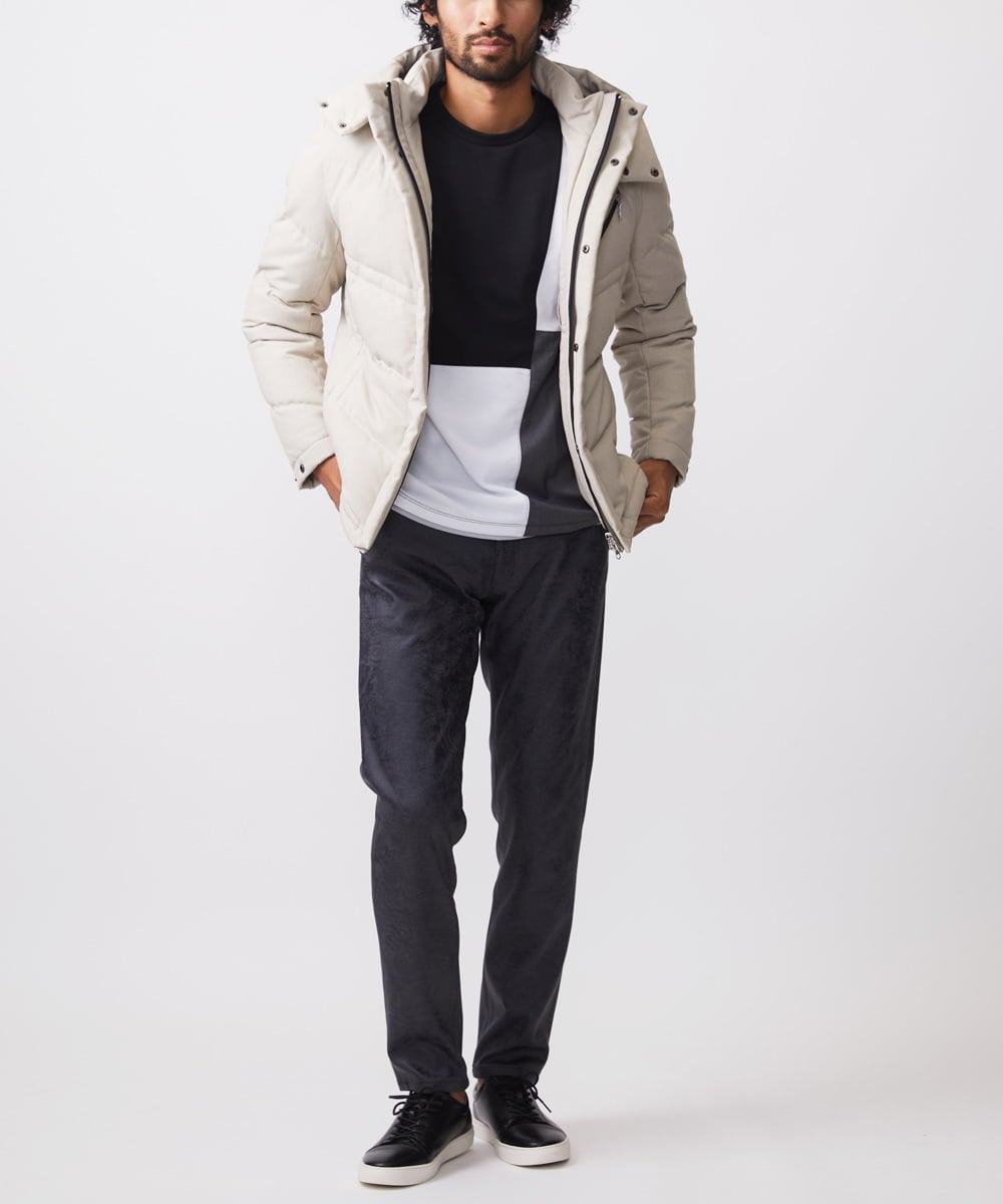 MKKAC84059 MK MICHEL KLEIN HOMME(MKミッシェルクランオム) 【残りわずか！】カットソー/リサイクルポンチ斜め切り替え ブラック