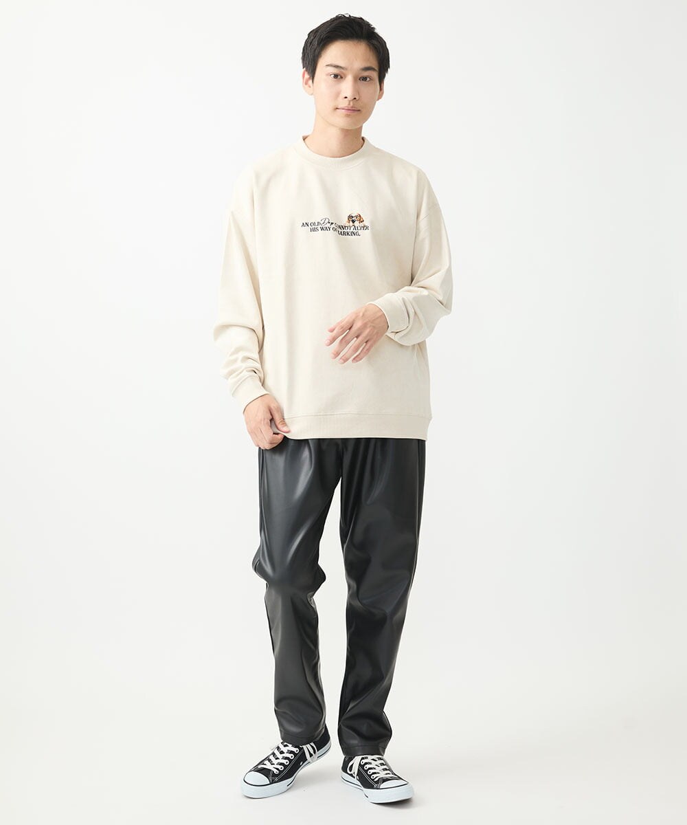 MKKAC87069 MK MICHEL KLEIN HOMME(MKミッシェルクランオム) 【残りわずか/ワンコ刺繍/男女兼用】ポンチスエード / ワンコ刺繍トレーナー アイボリー