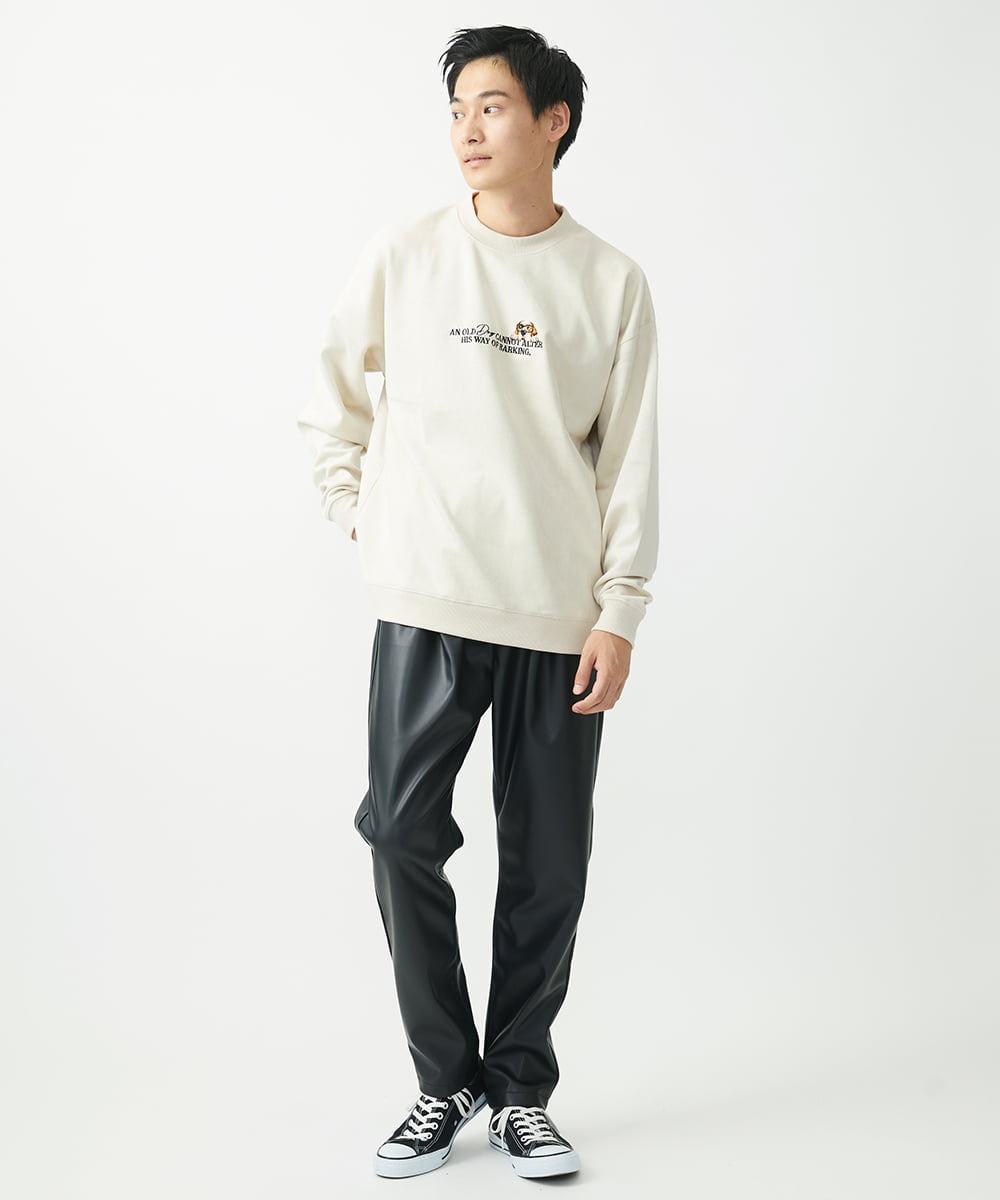 MKKAC87069 MK MICHEL KLEIN HOMME(MKミッシェルクランオム) 【残りわずか/ワンコ刺繍/男女兼用】ポンチスエード / ワンコ刺繍トレーナー アイボリー