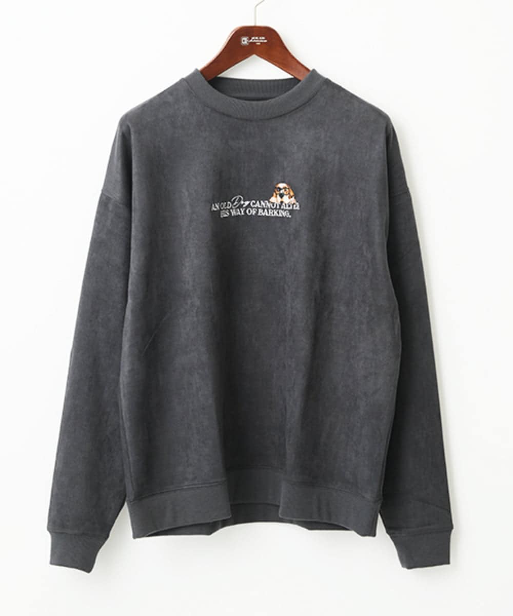 MKKAC87069 MK MICHEL KLEIN HOMME(MKミッシェルクランオム) 【残りわずか/ワンコ刺繍/男女兼用】ポンチスエード / ワンコ刺繍トレーナー ダークグレー