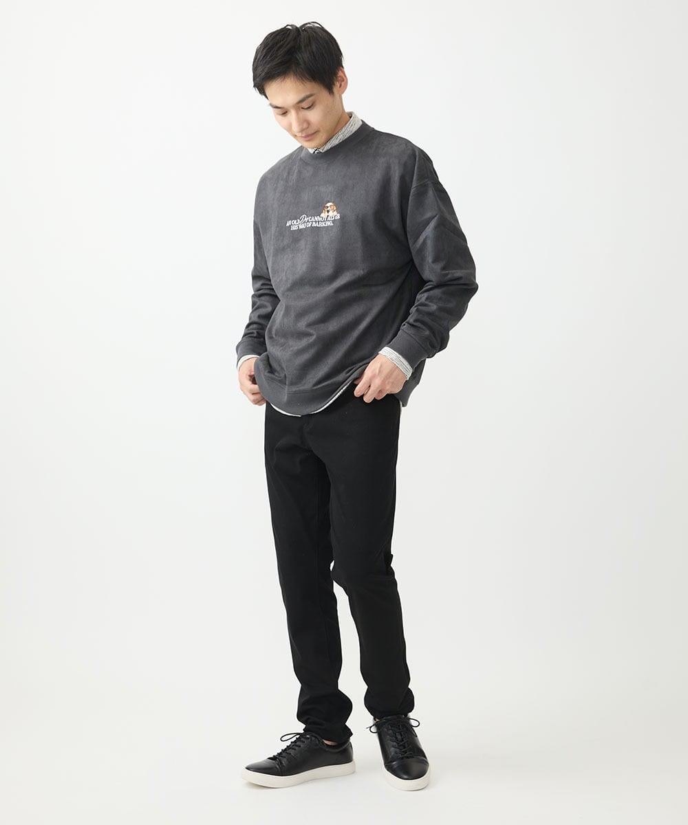 MKKAC87069 MK MICHEL KLEIN HOMME(MKミッシェルクランオム) 【残りわずか/ワンコ刺繍/男女兼用】ポンチスエード / ワンコ刺繍トレーナー ダークグレー