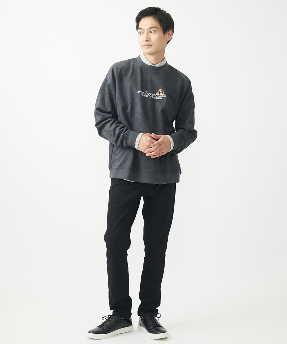 MKKAC87069 MK MICHEL KLEIN HOMME(MKミッシェルクランオム) 【残りわずか/ワンコ刺繍/男女兼用】ポンチスエード / ワンコ刺繍トレーナー ダークグレー
