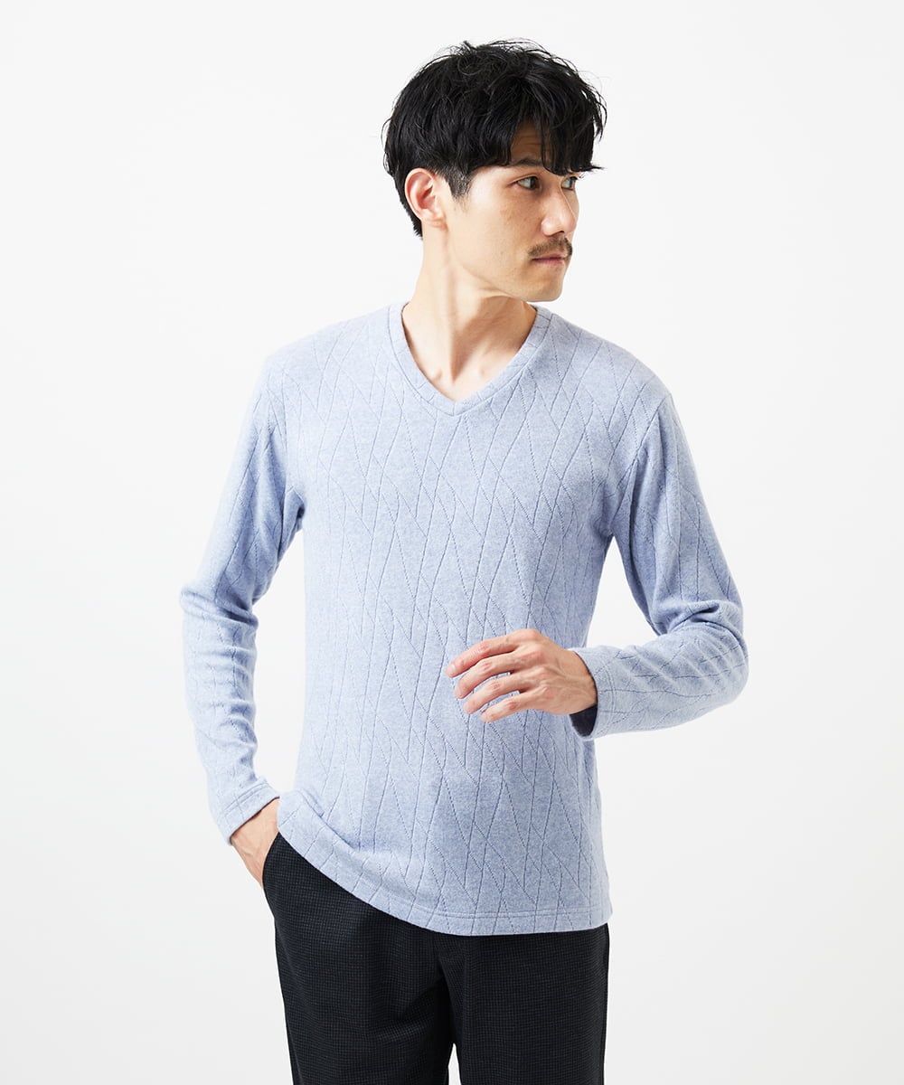 MKKAD67079 MK MICHEL KLEIN HOMME(MKミッシェルクランオム) ソフトモザイクデザインカットソー ライトブルー