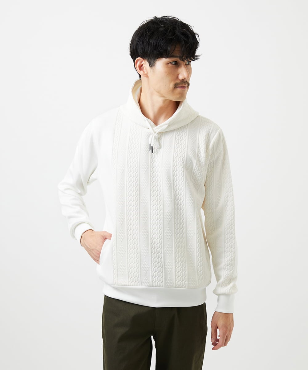 MKKAF11090 MK MICHEL KLEIN HOMME(MKミッシェルクランオム) ケーブルニットコンビパーカー ホワイト