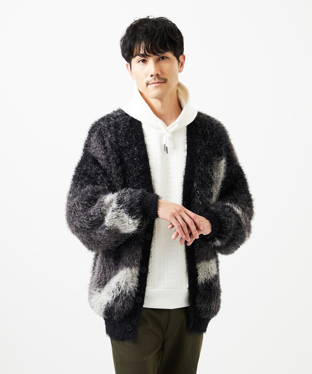 MKKAF11090 MK MICHEL KLEIN HOMME(MKミッシェルクランオム) ケーブルニットコンビパーカー ホワイト