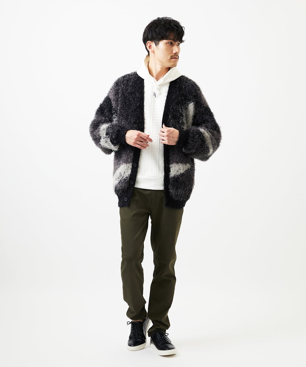 MKKAF11090 MK MICHEL KLEIN HOMME(MKミッシェルクランオム) ケーブルニットコンビパーカー ホワイト