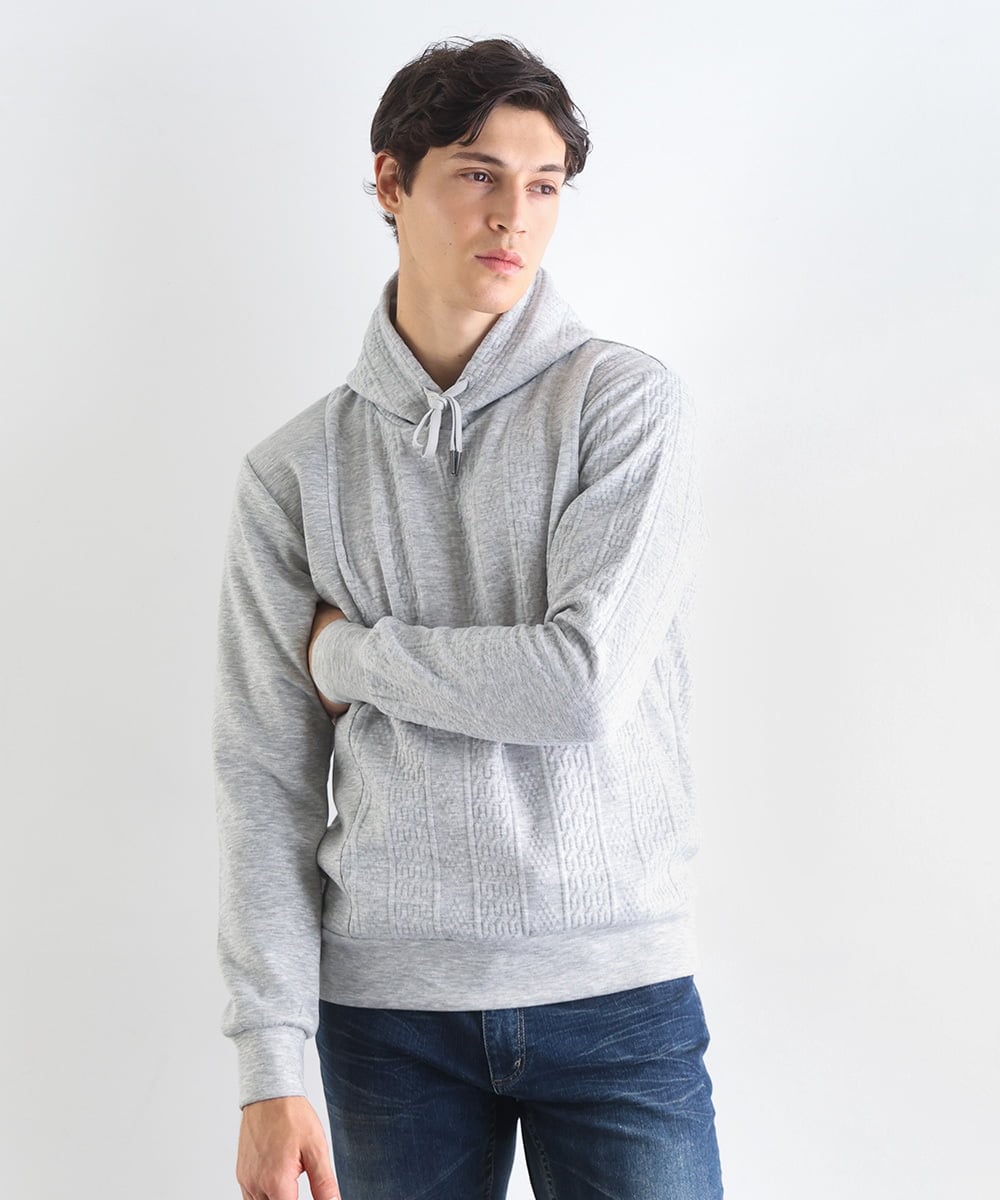 MKKAF11090 MK MICHEL KLEIN HOMME(MKミッシェルクランオム) ケーブルニットコンビパーカー ライトグレー