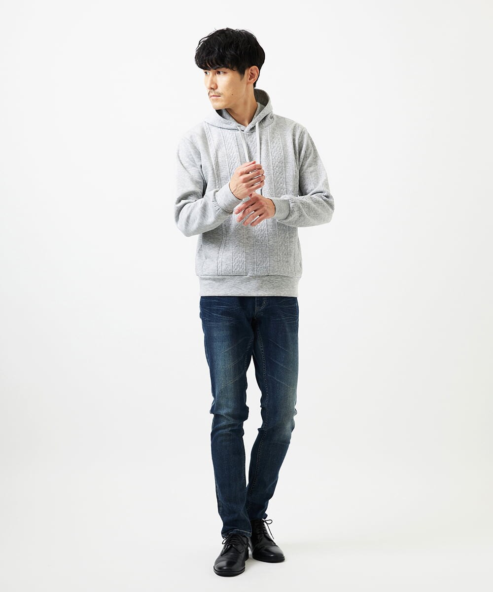 MKKAF11090 MK MICHEL KLEIN HOMME(MKミッシェルクランオム) ケーブルニットコンビパーカー ライトグレー