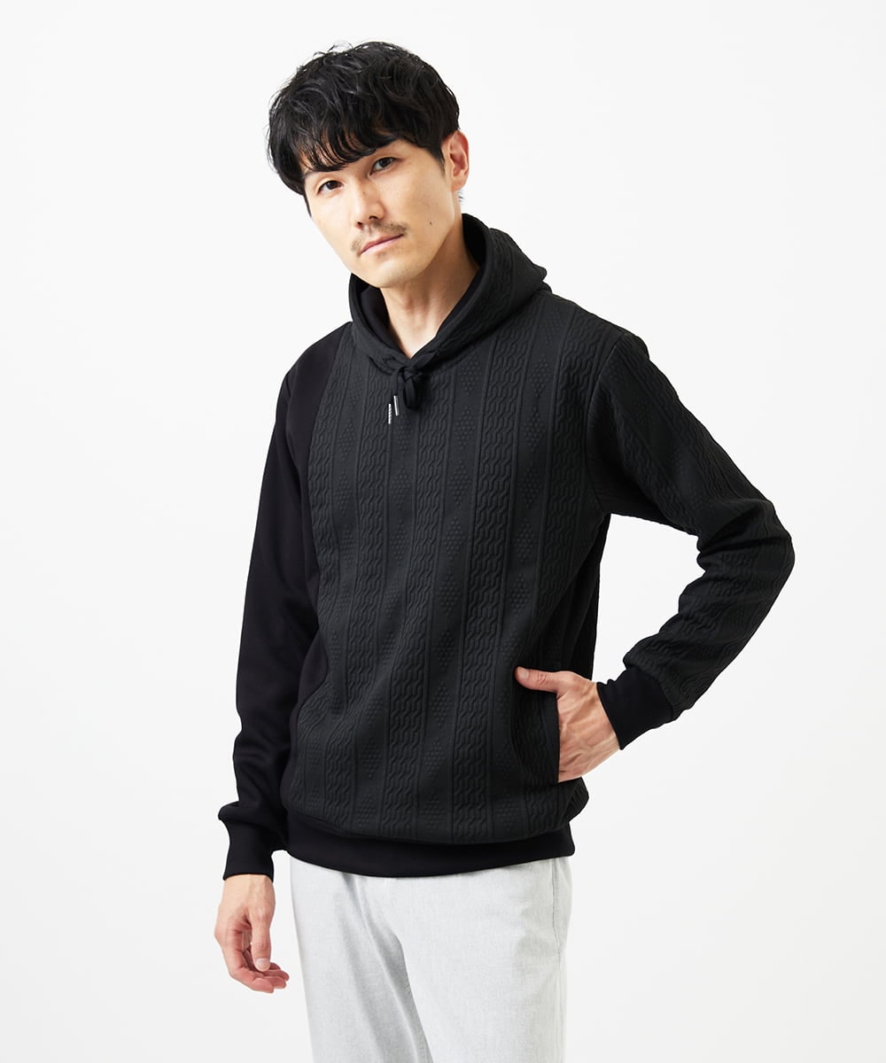MKKAF11090 MK MICHEL KLEIN HOMME(MKミッシェルクランオム) ケーブルニットコンビパーカー ブラック