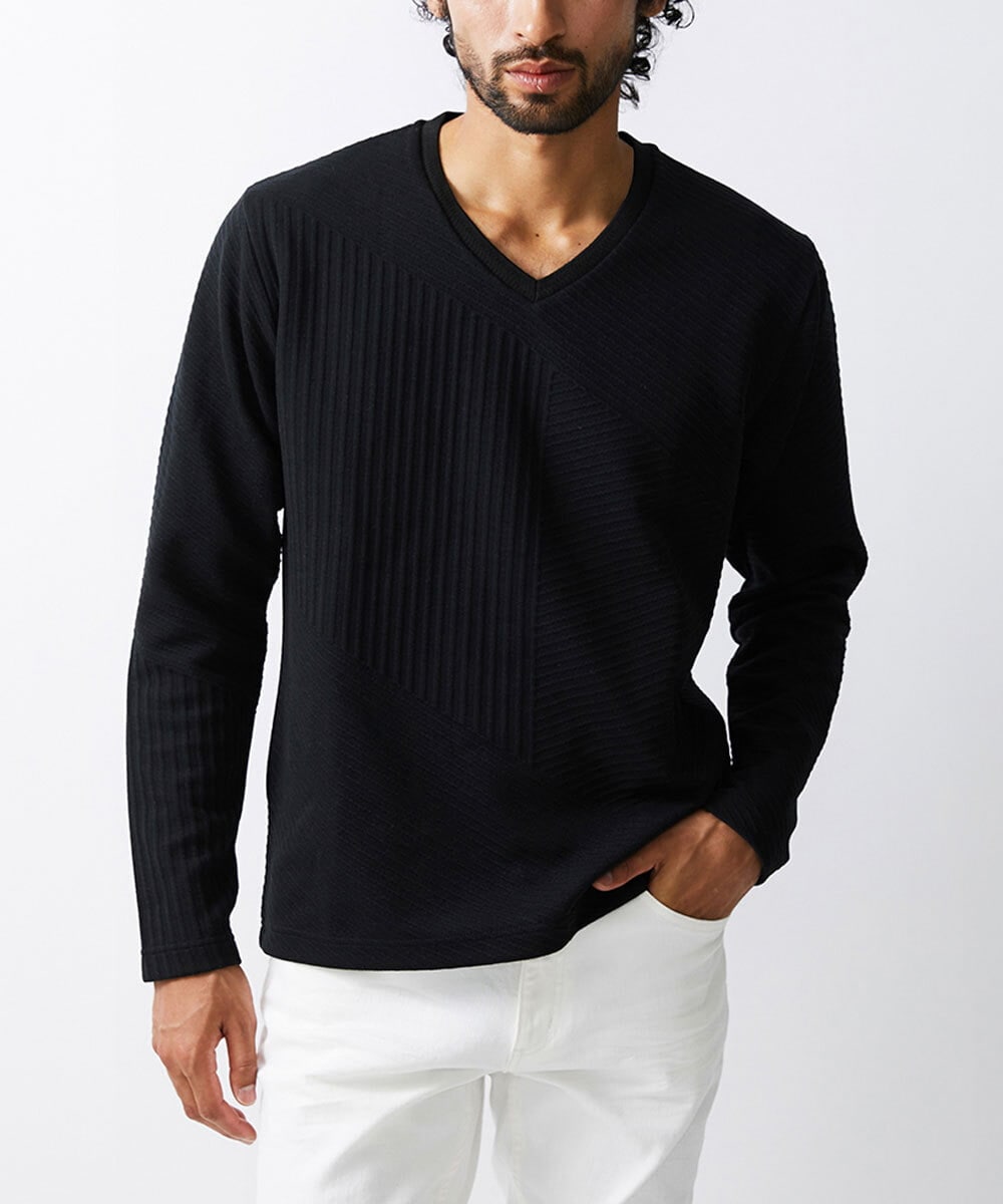 MKKAV13069 MK MICHEL KLEIN HOMME(MKミッシェルクランオム) ジャガードカットソー ブラック(94)