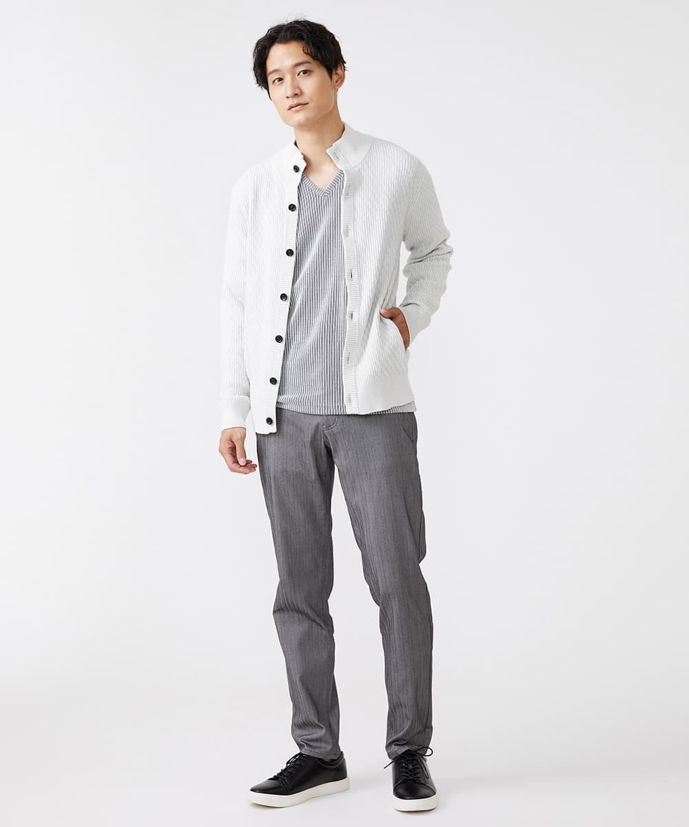 MKKAV56069 MK MICHEL KLEIN HOMME(MKミッシェルクランオム) ストライプカットソー ライトグレー(91)