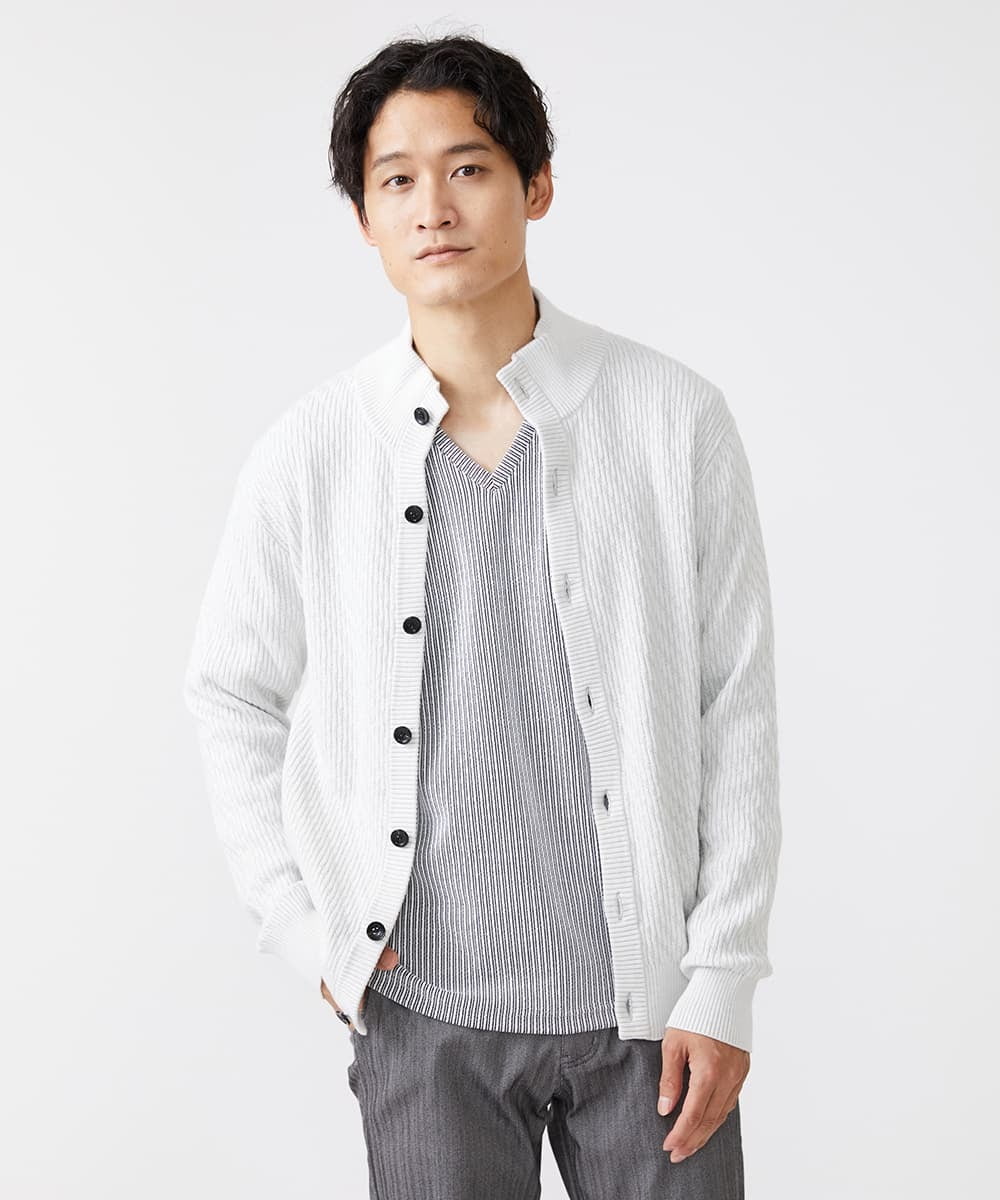 MKKAV56069 MK MICHEL KLEIN HOMME(MKミッシェルクランオム) ストライプカットソー ライトグレー(91)