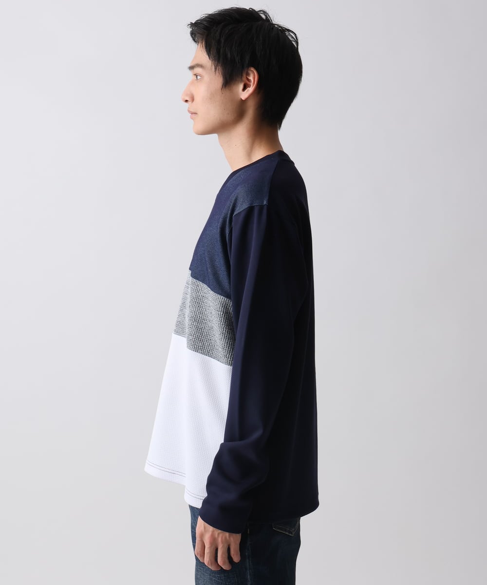 MKKDC06069 MK MICHEL KLEIN HOMME(MKミッシェルクランオム) 【洗える】パネル切替え長袖カットソー ネイビー