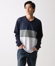 MKKDC06069 MK MICHEL KLEIN HOMME(MKミッシェルクランオム) 【洗える】パネル切替え長袖カットソー ネイビー