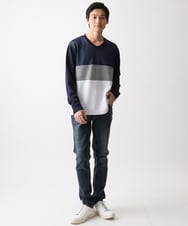 MKKDC06069 MK MICHEL KLEIN HOMME(MKミッシェルクランオム) 【洗える】パネル切替え長袖カットソー ネイビー