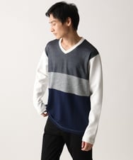 MKKDC06069 MK MICHEL KLEIN HOMME(MKミッシェルクランオム) 【洗える】パネル切替え長袖カットソー ホワイト