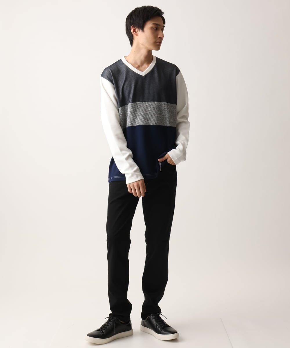 MKKDC06069 MK MICHEL KLEIN HOMME(MKミッシェルクランオム) 【洗える】パネル切替え長袖カットソー ホワイト