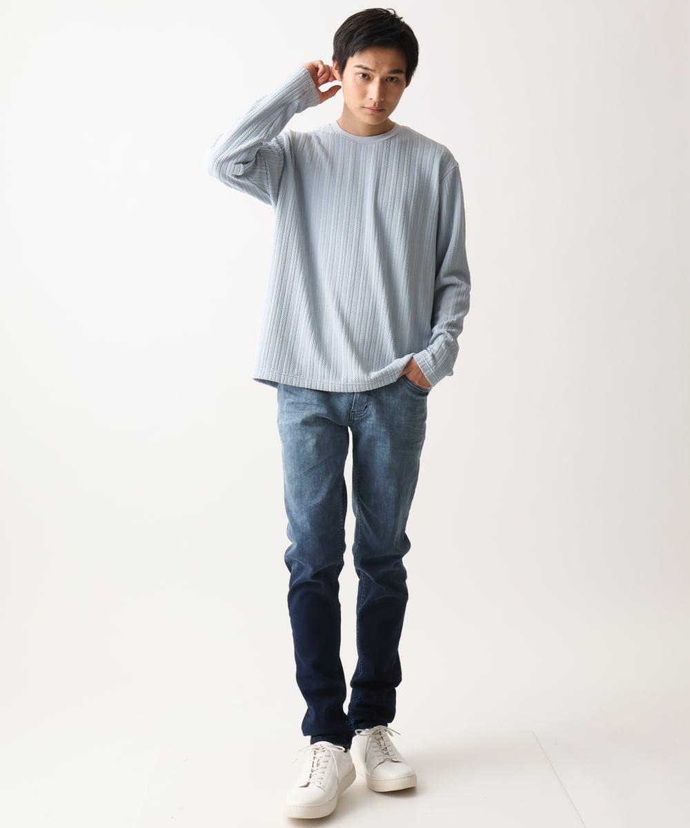 MKKDC07063 MK MICHEL KLEIN HOMME(MKミッシェルクランオム) 【洗える】ヘリンボーン柄長袖カットソー ライトブルー