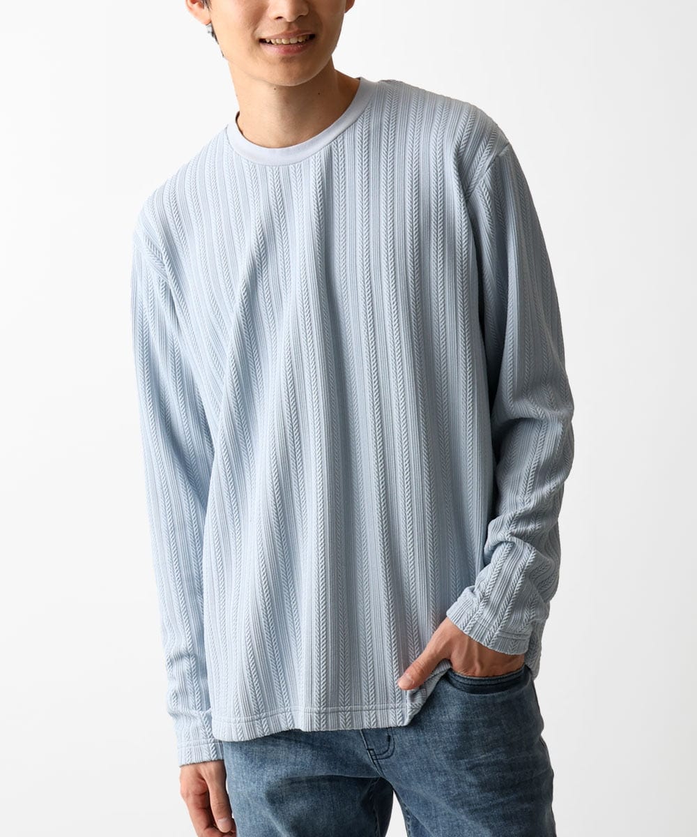 MKKDC07063 MK MICHEL KLEIN HOMME(MKミッシェルクランオム) 【洗える】ヘリンボーン柄長袖カットソー ライトブルー