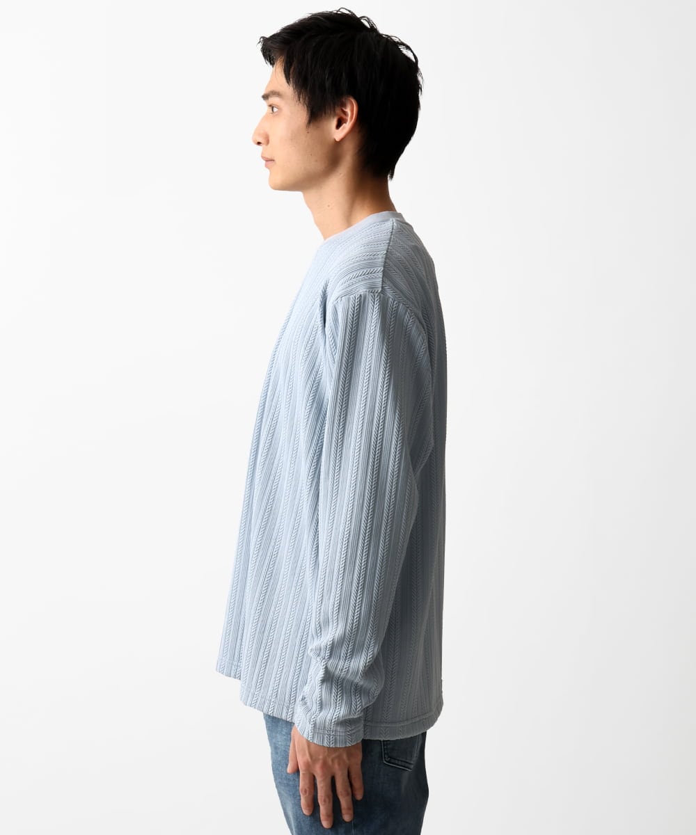MKKDC07063 MK MICHEL KLEIN HOMME(MKミッシェルクランオム) 【洗える】ヘリンボーン柄長袖カットソー ライトブルー