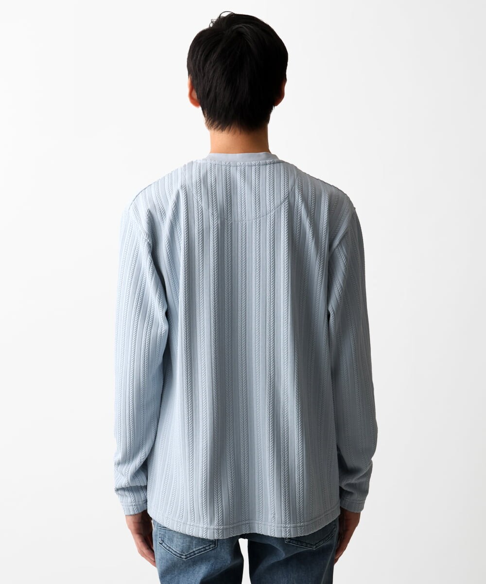 MKKDC07063 MK MICHEL KLEIN HOMME(MKミッシェルクランオム) 【洗える】ヘリンボーン柄長袖カットソー ライトブルー