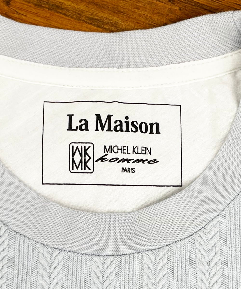 MKKDC07063 MK MICHEL KLEIN HOMME(MKミッシェルクランオム) 【洗える】ヘリンボーン柄長袖カットソー ライトブルー