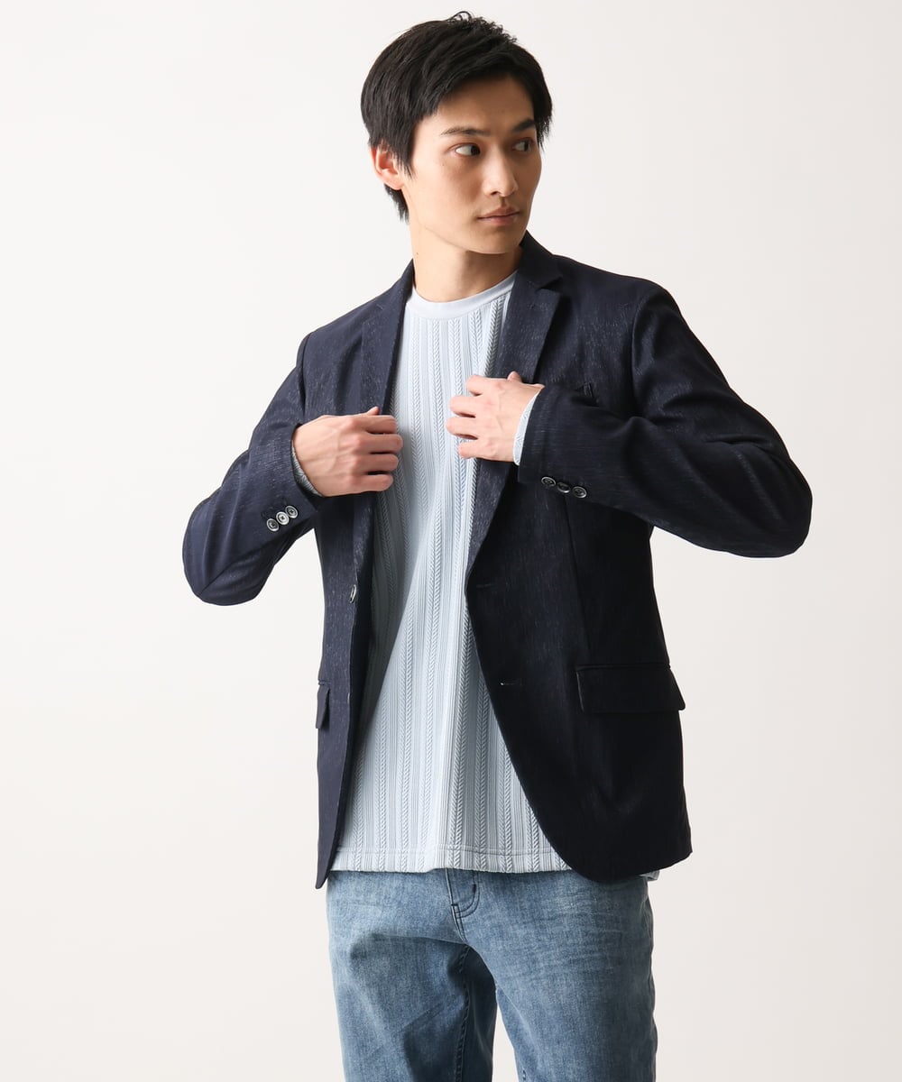 MKKDC07063 MK MICHEL KLEIN HOMME(MKミッシェルクランオム) 【洗える】ヘリンボーン柄長袖カットソー ライトブルー