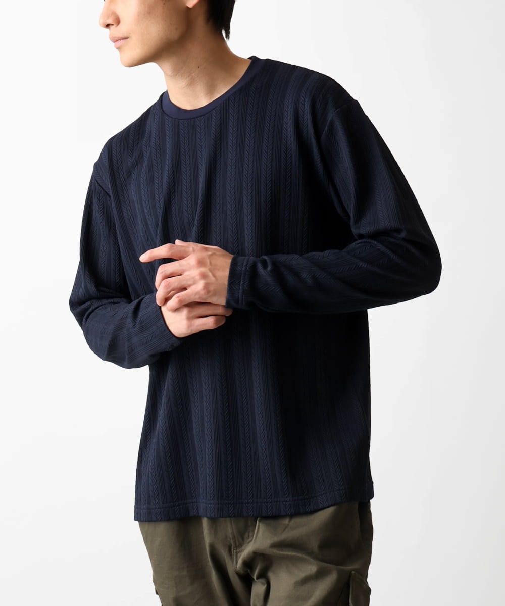 MKKDC07063 MK MICHEL KLEIN HOMME(MKミッシェルクランオム) 【洗える】ヘリンボーン柄長袖カットソー ネイビー
