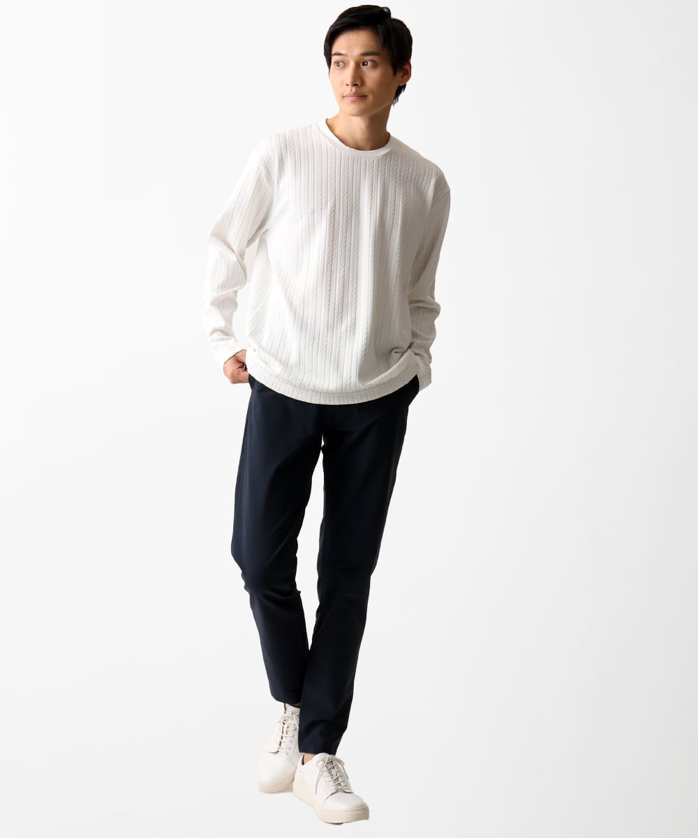 MKKDC07063 MK MICHEL KLEIN HOMME(MKミッシェルクランオム) 【洗える】ヘリンボーン柄長袖カットソー ホワイト