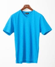 MKKGA70059 MK MICHEL KLEIN HOMME(MKミッシェルクランオム) 【洗える】へリンボンVネック半袖Tシャツ ブルー(55)