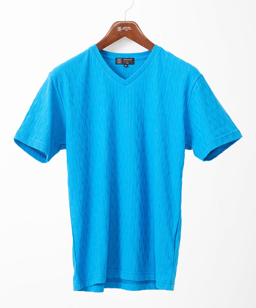 MKKGA70059 MK MICHEL KLEIN HOMME(MKミッシェルクランオム) 【洗える】へリンボンVネック半袖Tシャツ ブルー(55)