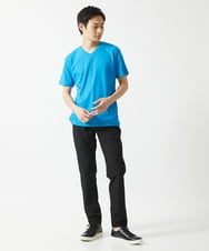 MKKGA70059 MK MICHEL KLEIN HOMME(MKミッシェルクランオム) 【洗える】へリンボンVネック半袖Tシャツ ブルー(55)