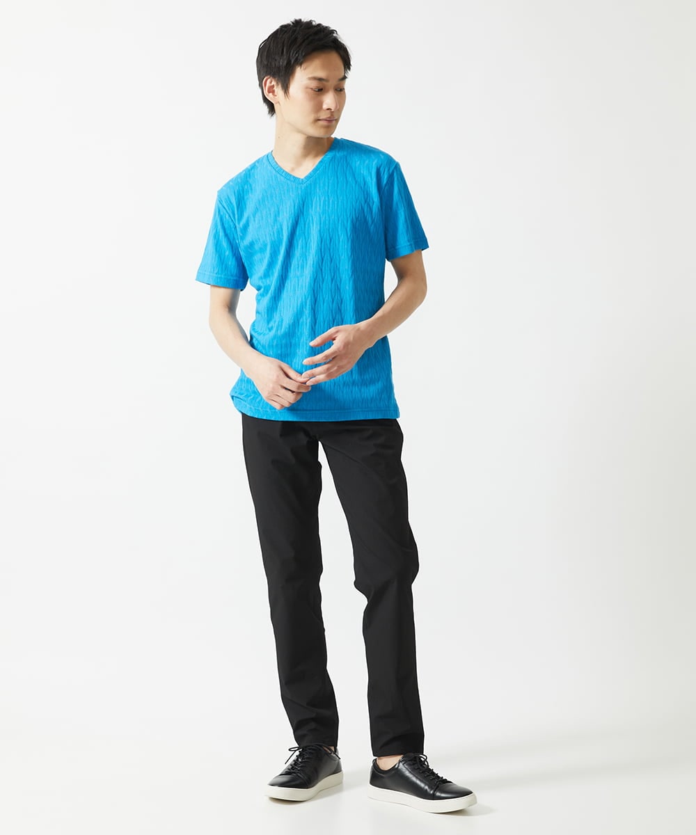 MKKGA70059 MK MICHEL KLEIN HOMME(MKミッシェルクランオム) 【洗える】へリンボンVネック半袖Tシャツ ブルー(55)