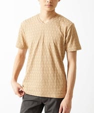 MKKGA70059 MK MICHEL KLEIN HOMME(MKミッシェルクランオム) 【洗える】へリンボンVネック半袖Tシャツ ベージュ(82)