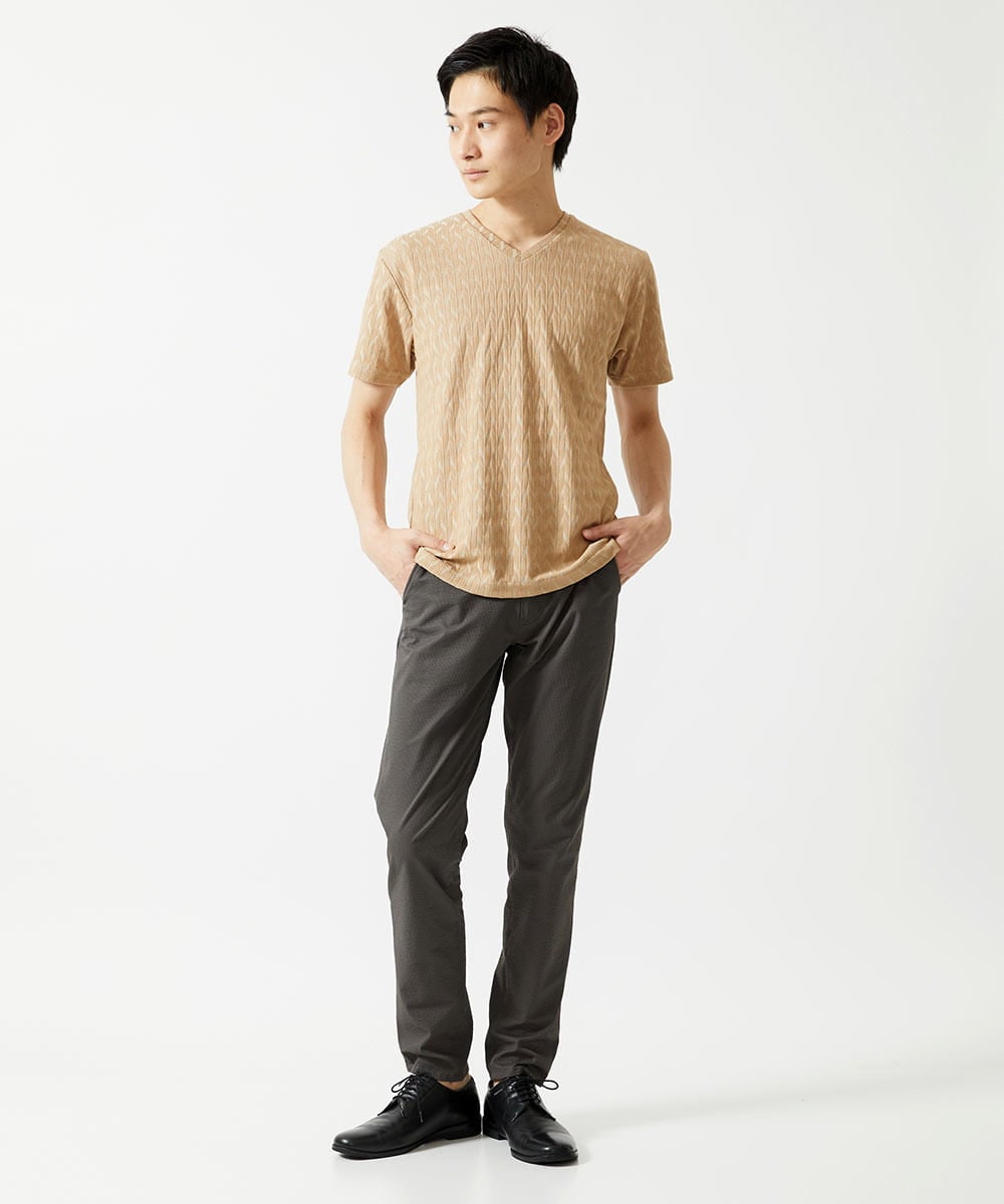 MKKGA70059 MK MICHEL KLEIN HOMME(MKミッシェルクランオム) 【洗える】へリンボンVネック半袖Tシャツ ベージュ(82)