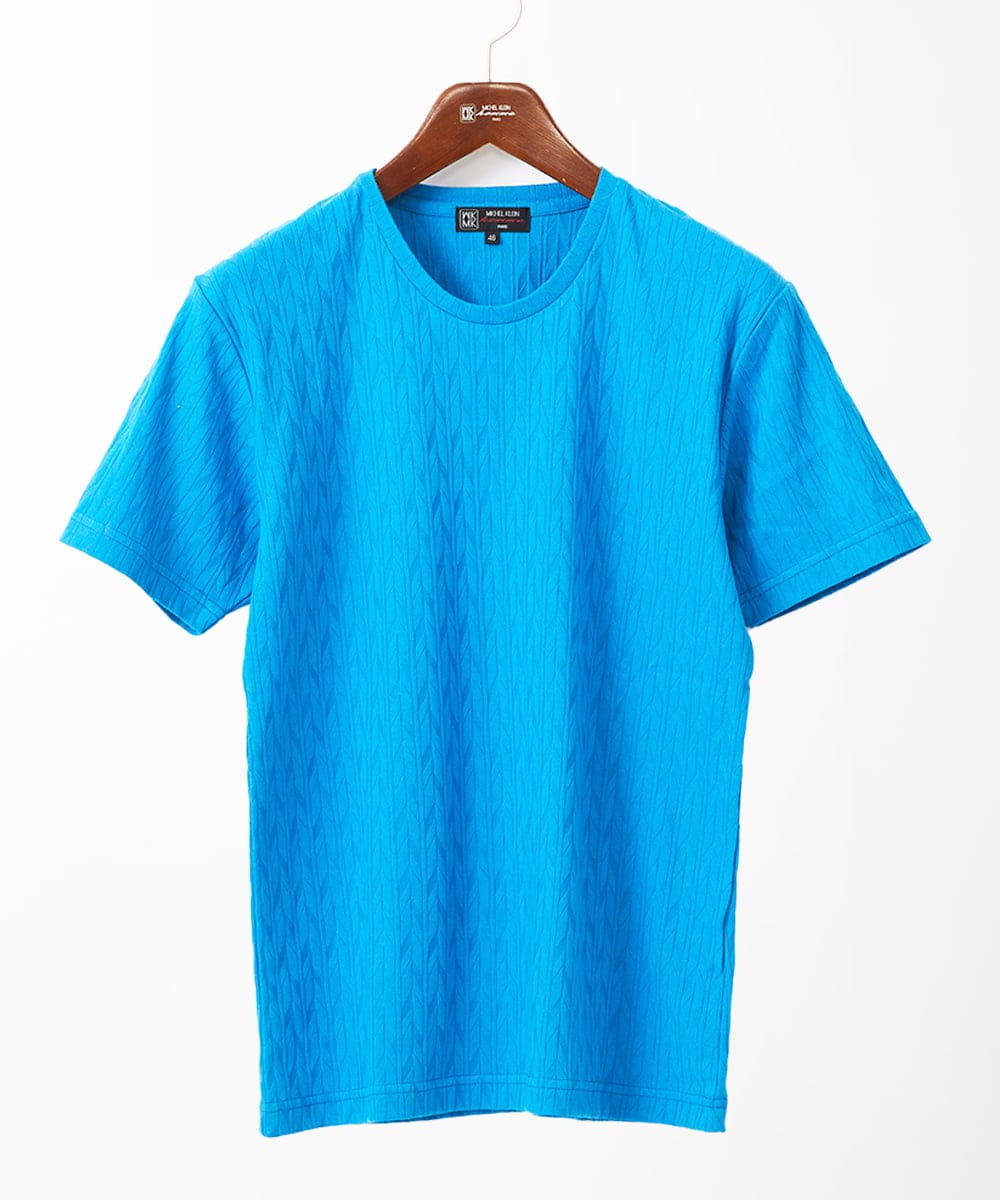 MKKGA71059 MK MICHEL KLEIN HOMME(MKミッシェルクランオム) 【洗える】へリンボン クルーネックTシャツ ブルー