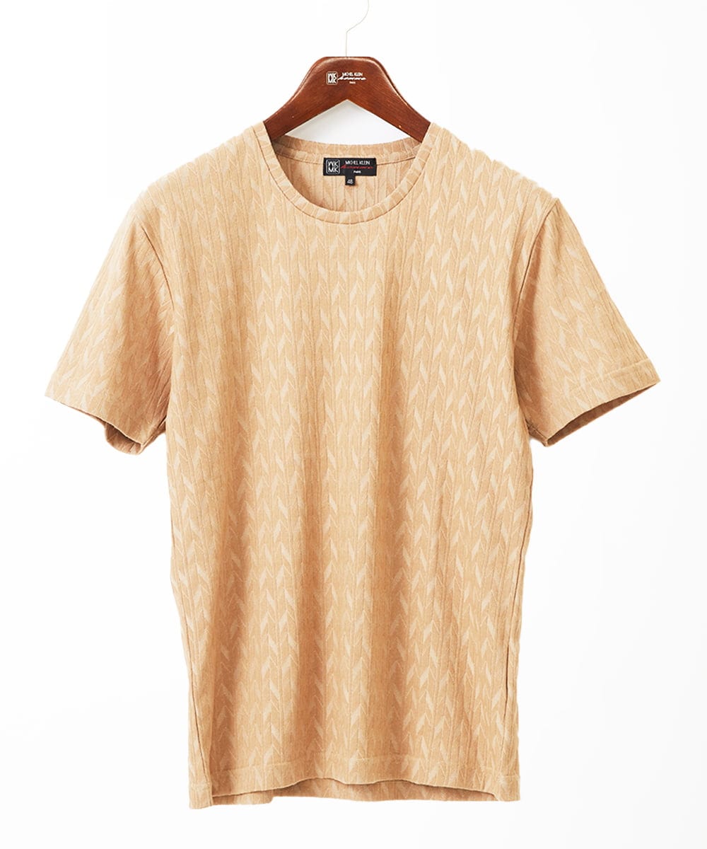 MKKGA71059 MK MICHEL KLEIN HOMME(MKミッシェルクランオム) 【洗える】へリンボン クルーネックTシャツ ベージュ