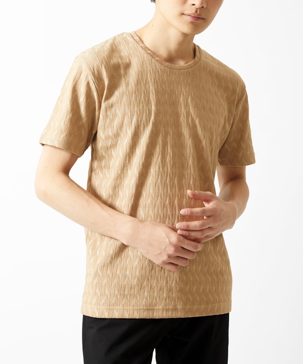 MKKGA71059 MK MICHEL KLEIN HOMME(MKミッシェルクランオム) 【洗える】へリンボン クルーネックTシャツ ベージュ