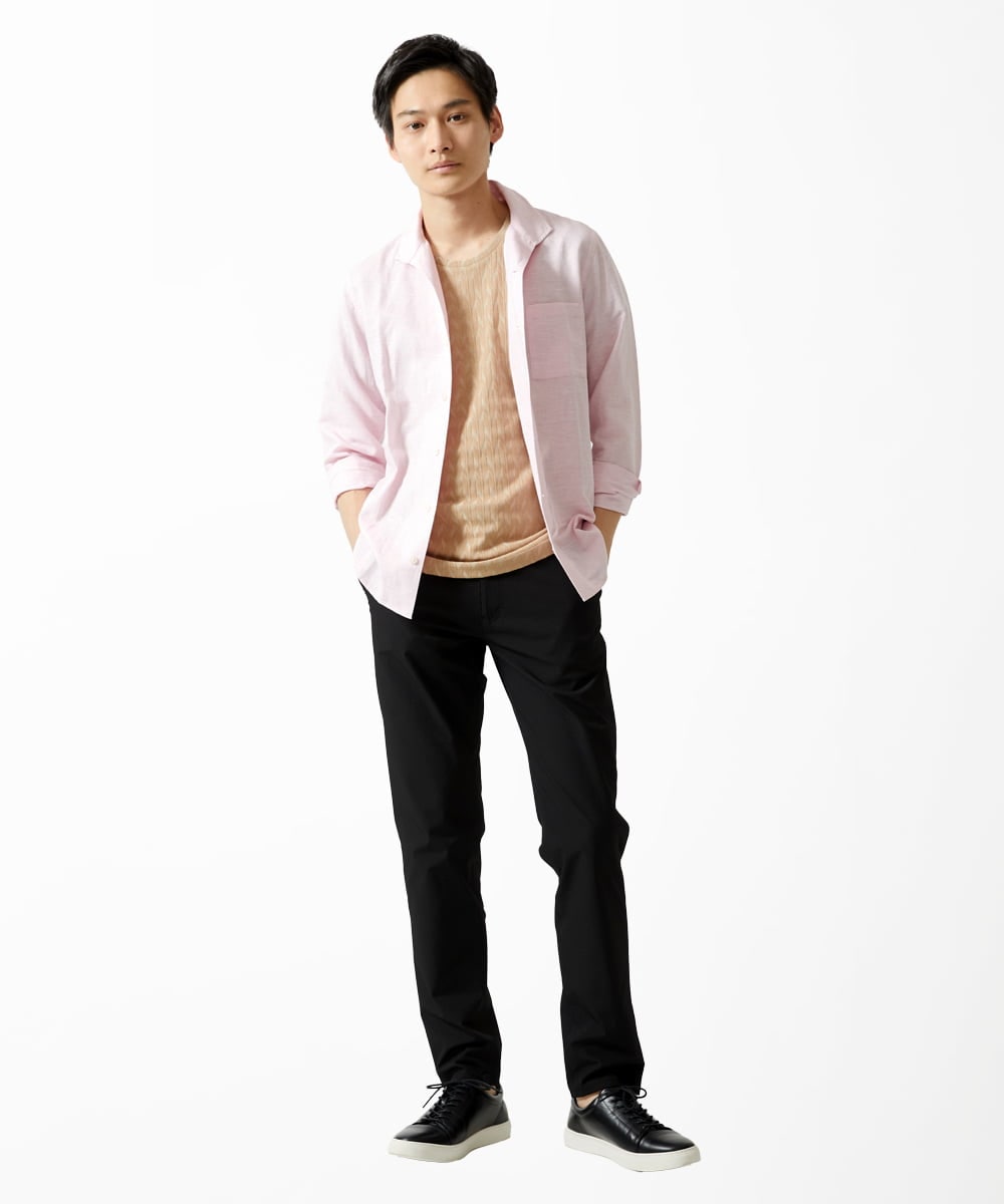 MKKGA71059 MK MICHEL KLEIN HOMME(MKミッシェルクランオム) 【洗える】へリンボン クルーネックTシャツ ベージュ