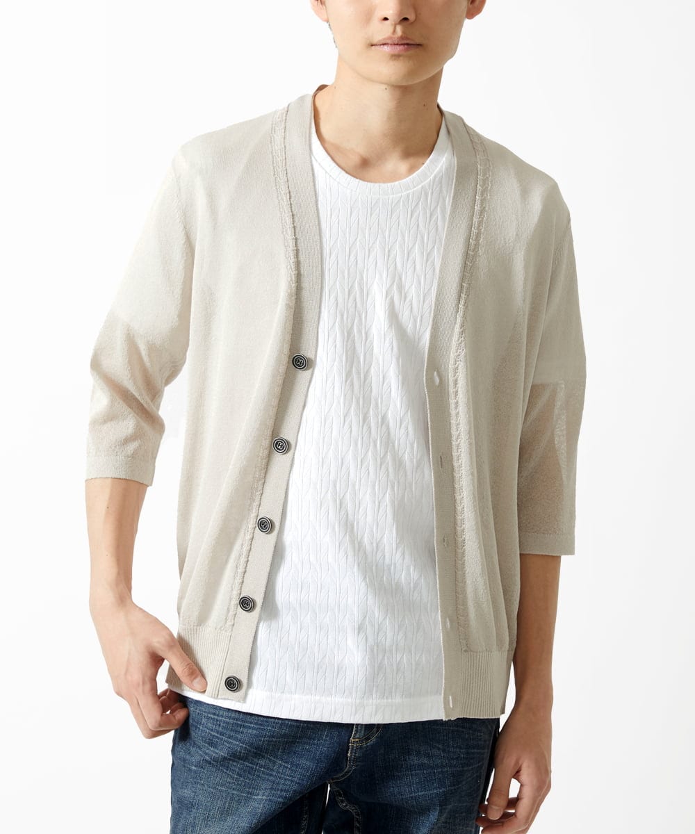 MKKGA71059 MK MICHEL KLEIN HOMME(MKミッシェルクランオム) 【洗える】へリンボン クルーネックTシャツ ホワイト