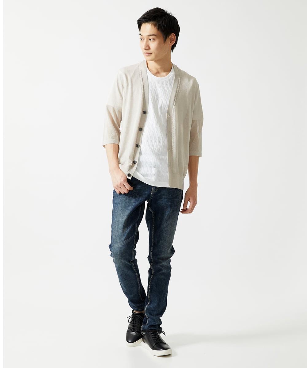 MKKGA71059 MK MICHEL KLEIN HOMME(MKミッシェルクランオム) 【洗える】へリンボン クルーネックTシャツ ホワイト